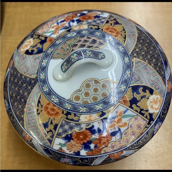 Imari Style ROSE 6 PIECE Server 15 1/4" WIDE COBALT BLUE & RUST ORANGE - Picture 2 of 3